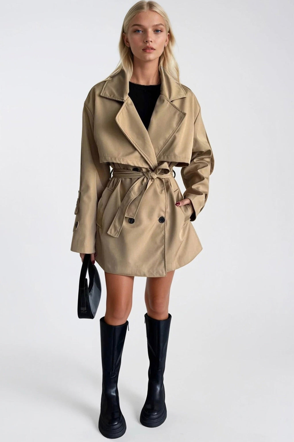 Sash Detail Basic Beige Trench Coat