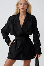 Sash Detail Basic Black Trench Coat