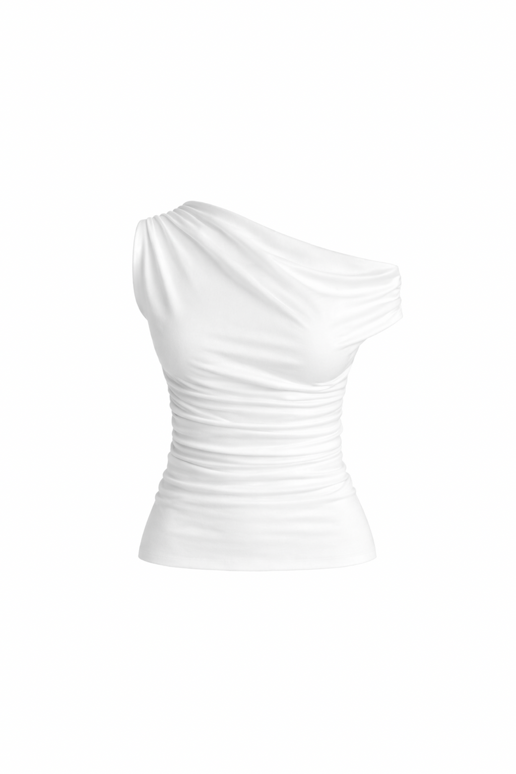 Waist-Fitted Asymmetric Shoulder Detail White Blouse