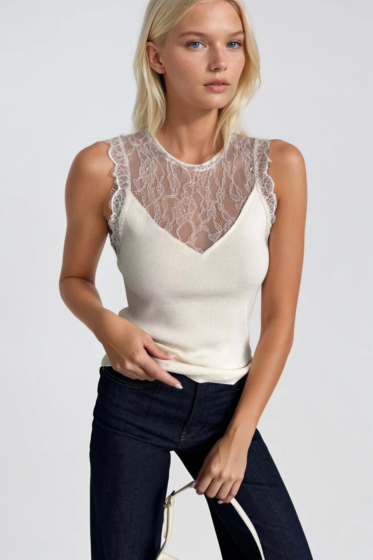 Lace Garnili White Knit Blouse