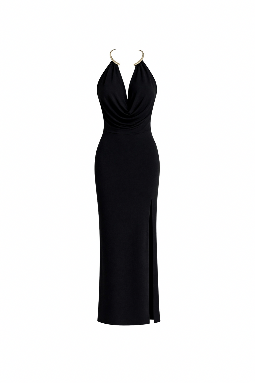 Open Detail Cowl Neck Black Maxi Dress