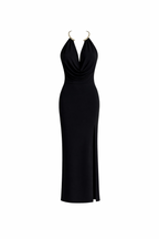 Open Detail Cowl Neck Black Maxi Dress