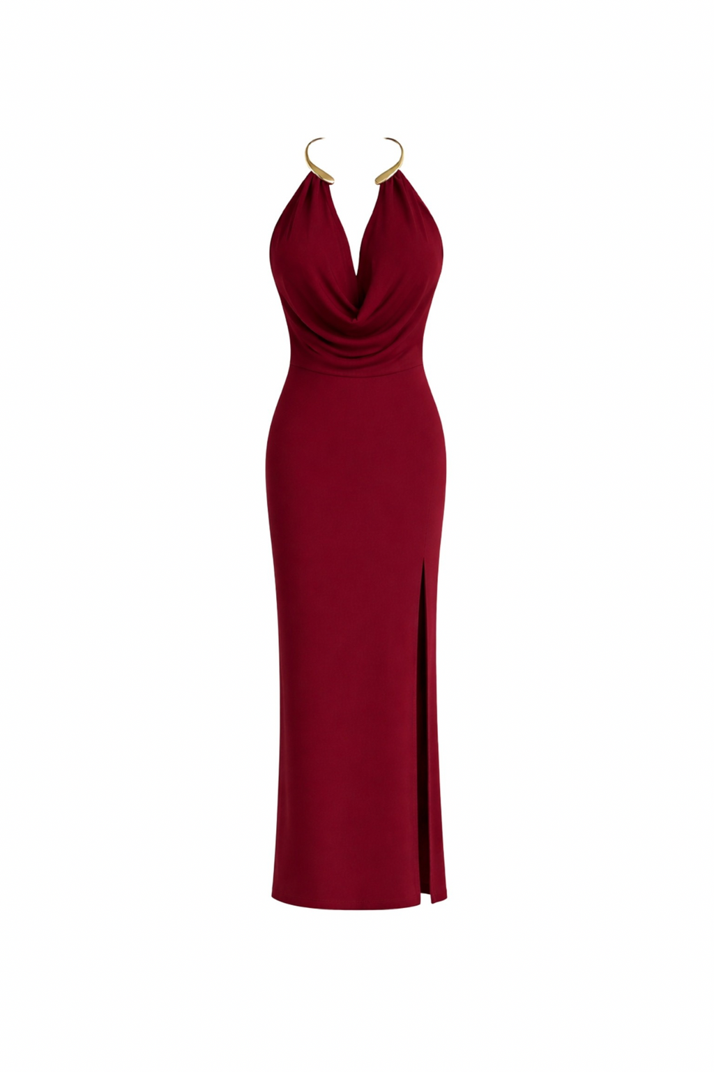 Open Detail Cowl Neck Burgundy Maxi Dress
