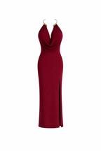 Open Detail Cowl Neck Burgundy Maxi Dress