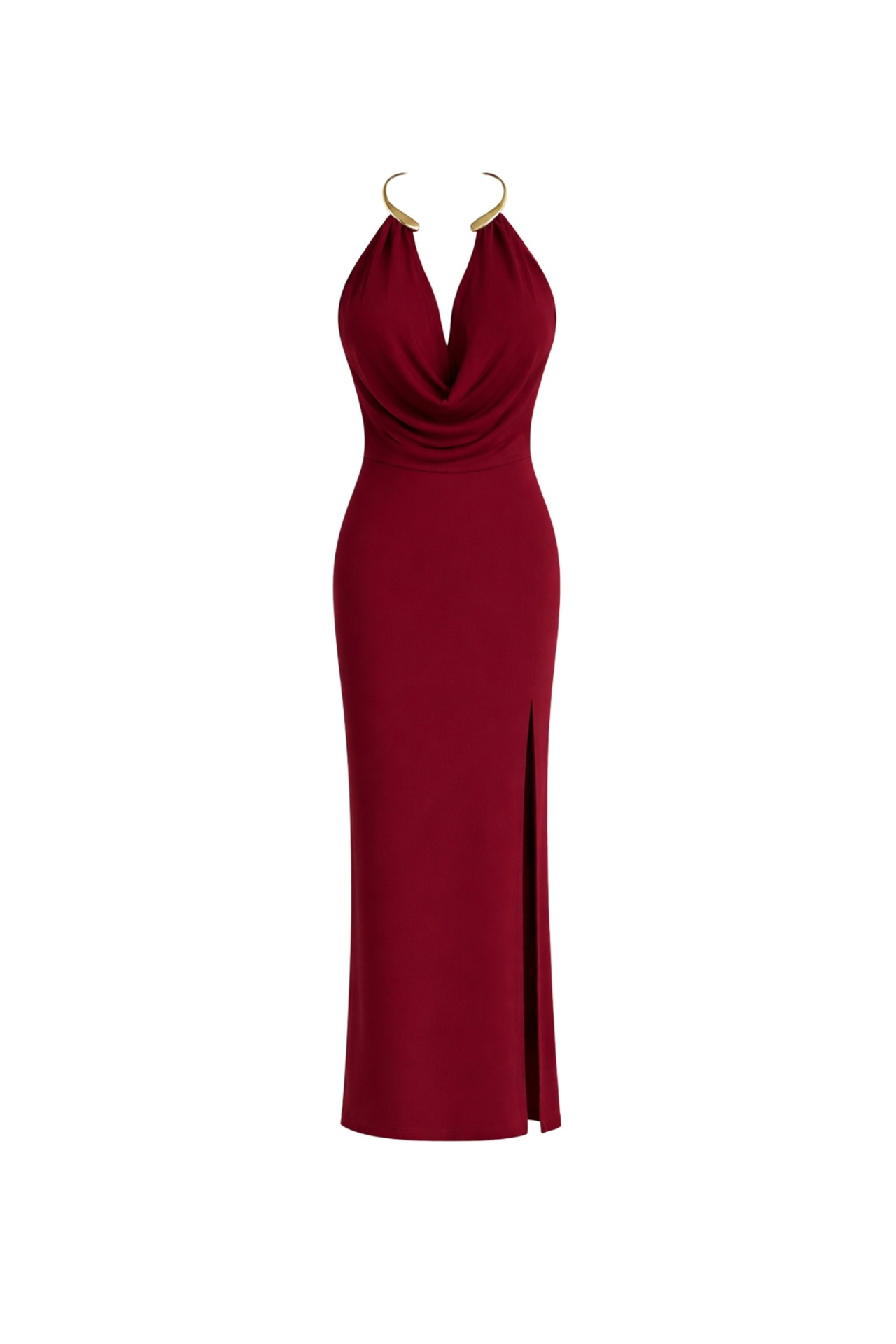 Open Detail Cowl Neck Burgundy Maxi Dress