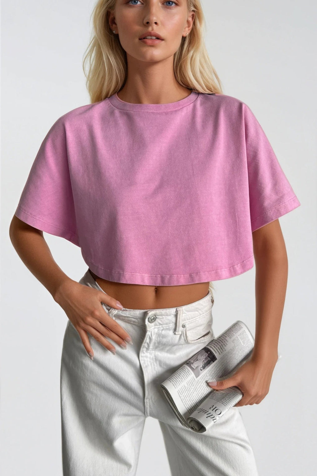 Washed Effect Pink Crop T-Shirt