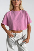 Washed Effect Pink Crop T-Shirt