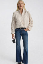 Guipure Lace Detail Patterned Cream Shirt