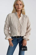 Guipure Lace Detail Patterned Cream Shirt