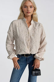 Cream Shirt with Guipure Lace Detail