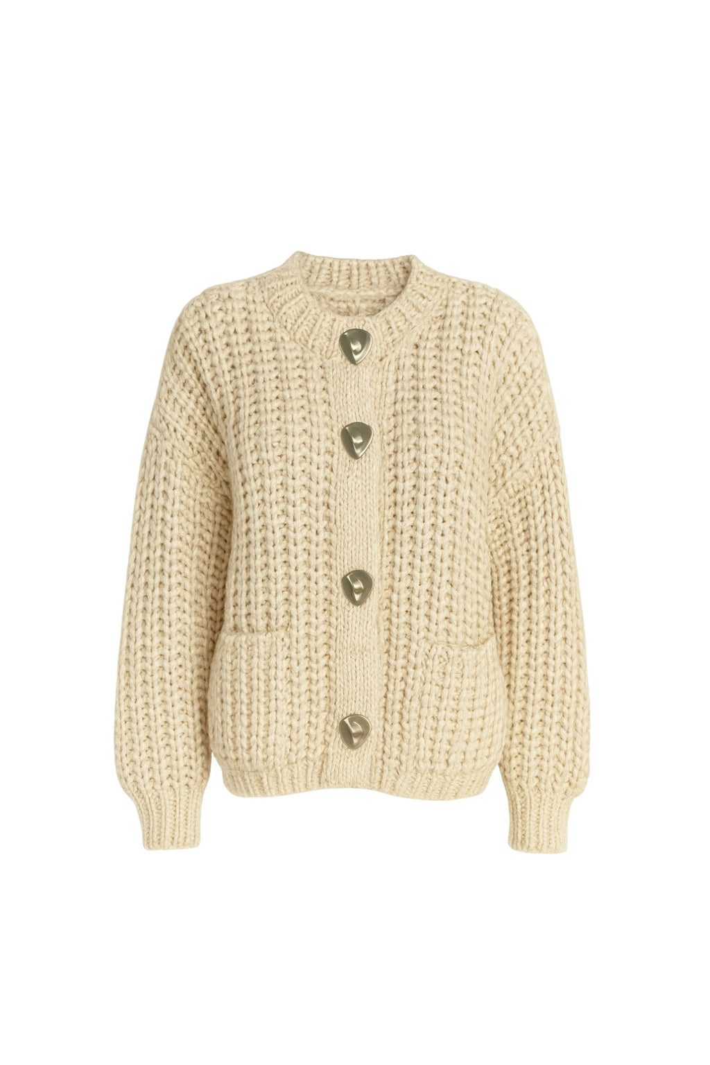 Chunky Knit Button Detail Ecru Cardigan