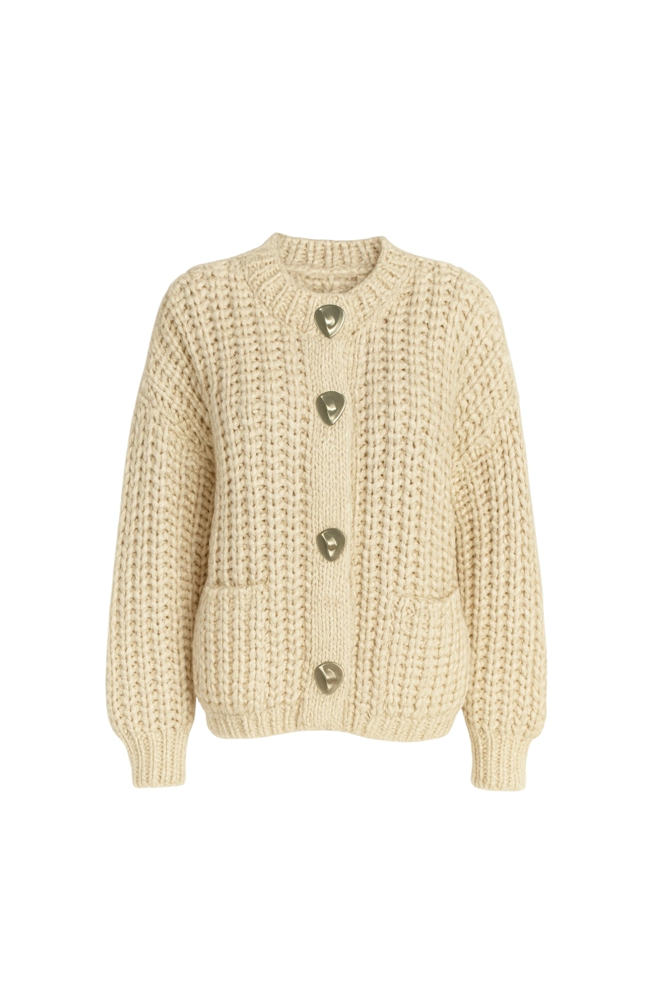 Chunky Knit Button Detail Ecru Cardigan
