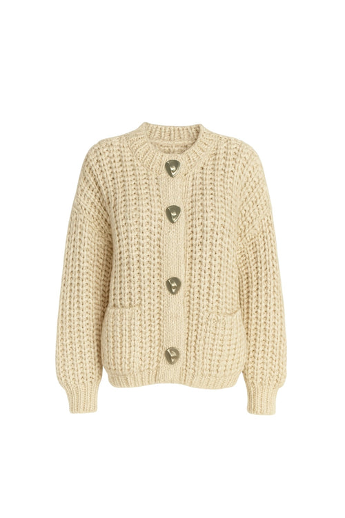 Chunky Knit Button Detail Ecru Cardigan
