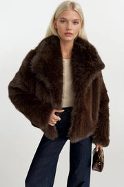 Shawl Lapel Plush Brown Fur