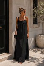 Back Lace Strap Black Maxi Dress