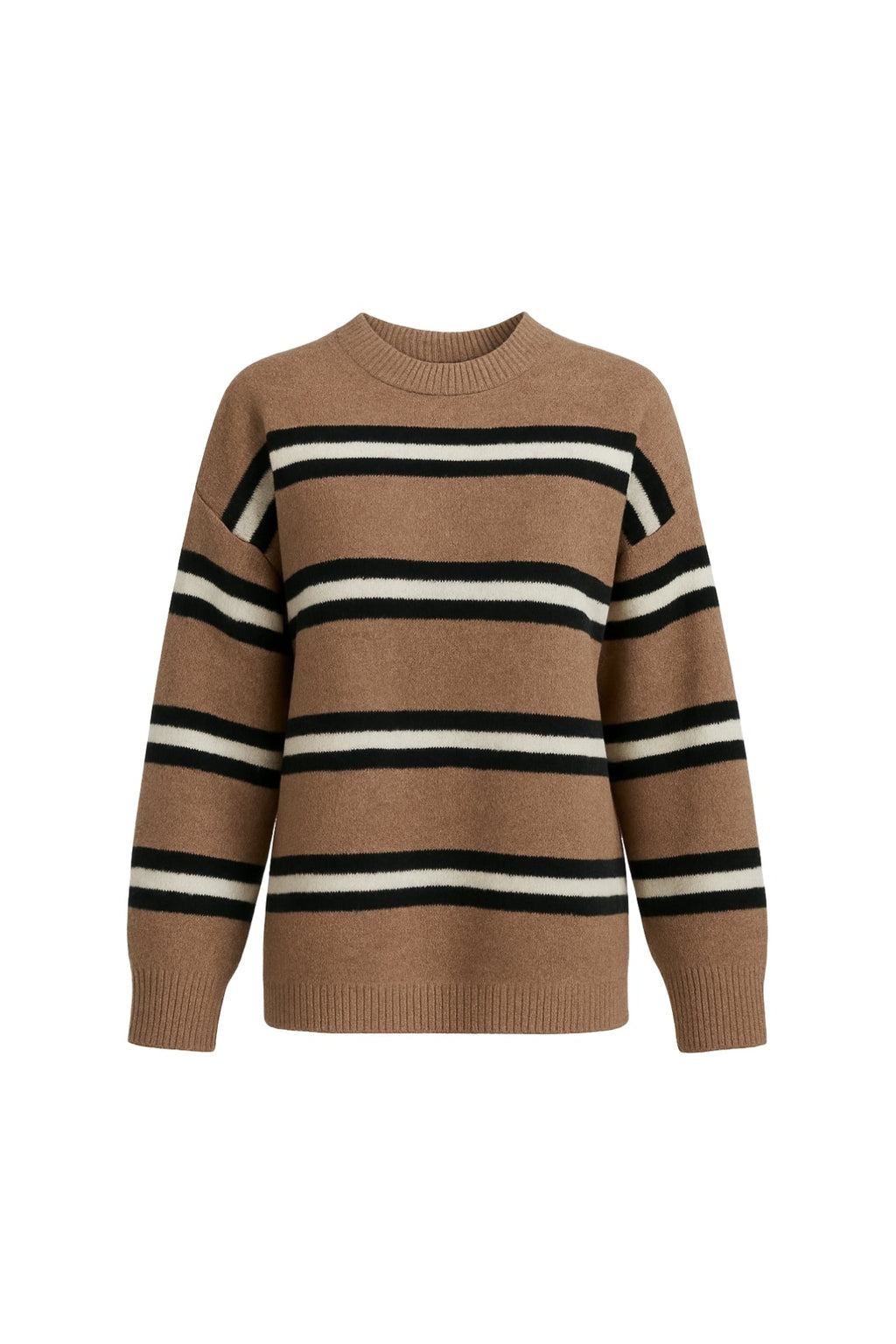 Striped Crew Neck Oversize Mink Knit Sweater
