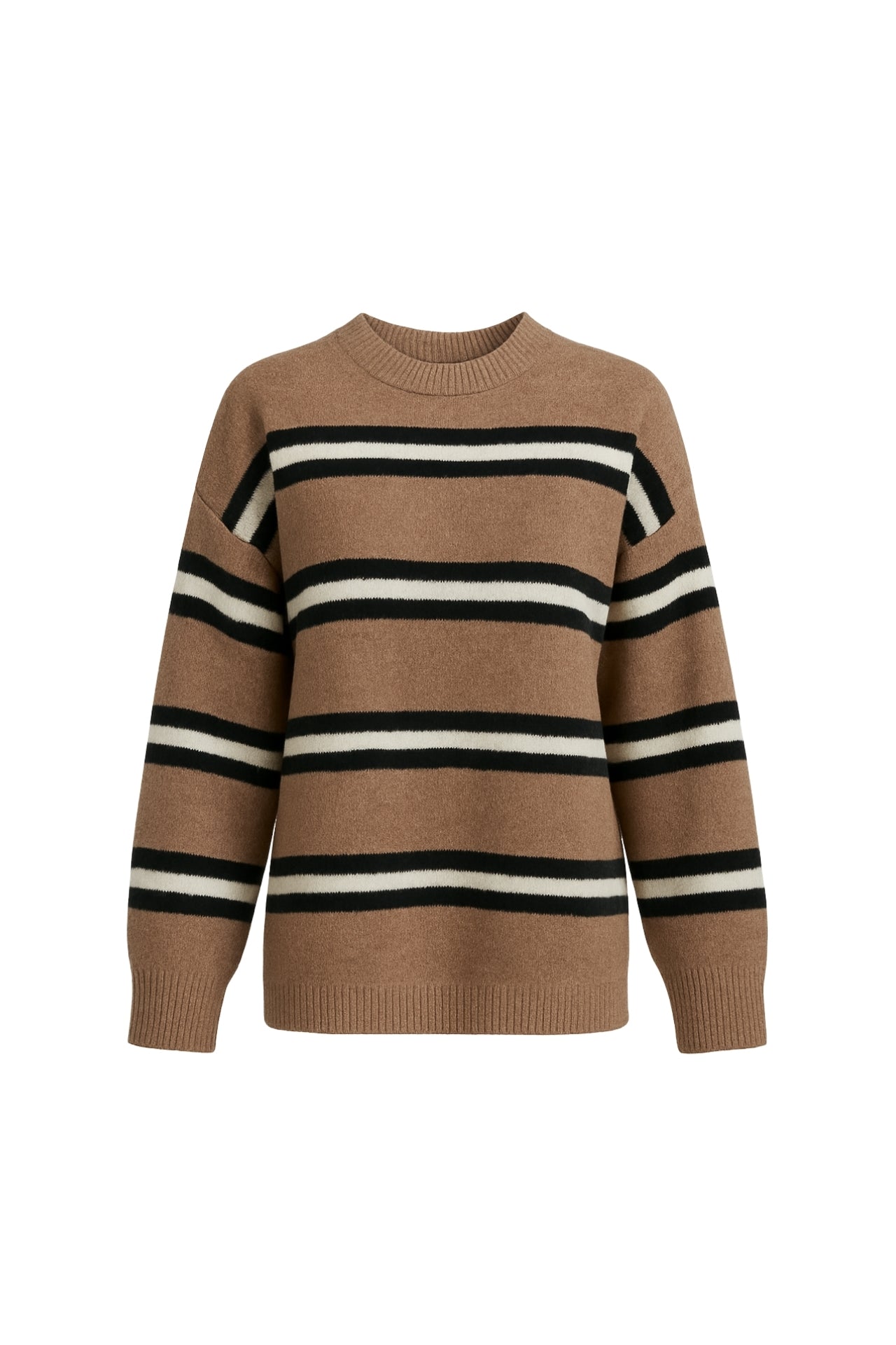 Striped Crew Neck Oversize Mink Knit Sweater