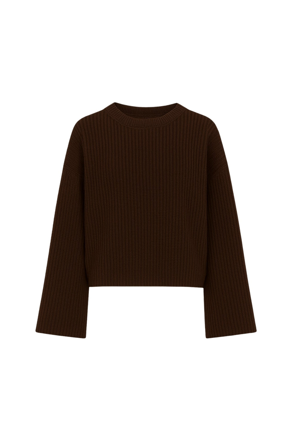 Crew Neck Knit Detail Brown Crop Knit Sweater