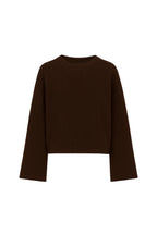 Crew Neck Knit Detail Brown Crop Knit Sweater