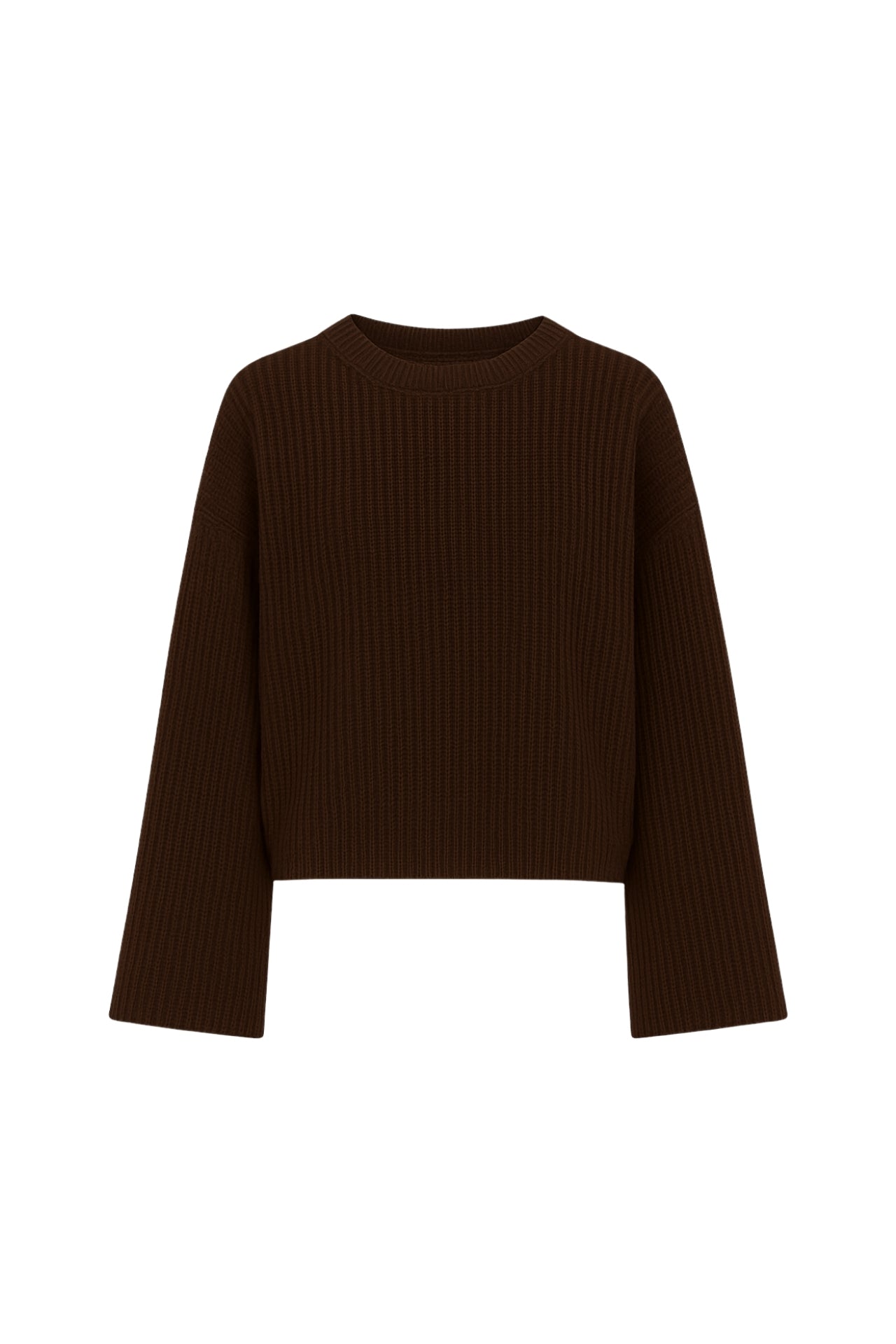 Crew Neck Knit Detail Brown Crop Knit Sweater