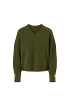 V-Neck Cuff Accessory Detail Khaki Knit Sweater