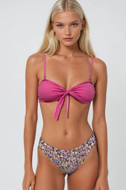 Bow Detail Floral Pink Bikini Set