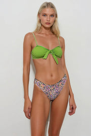 Bow Detail Floral Green Bikini Set