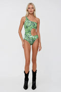 One Shoulder Patterned Green Mayokini