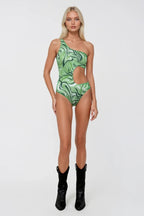 One Shoulder Patterned Green Mayokini