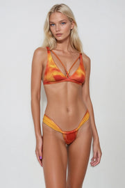 Piping Detail Pleated Orange Bikini Set