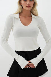 V-Neck Bodice Detail Ecru Knitwear Blouse