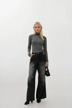 Turtleneck Gray Knit Blouse
