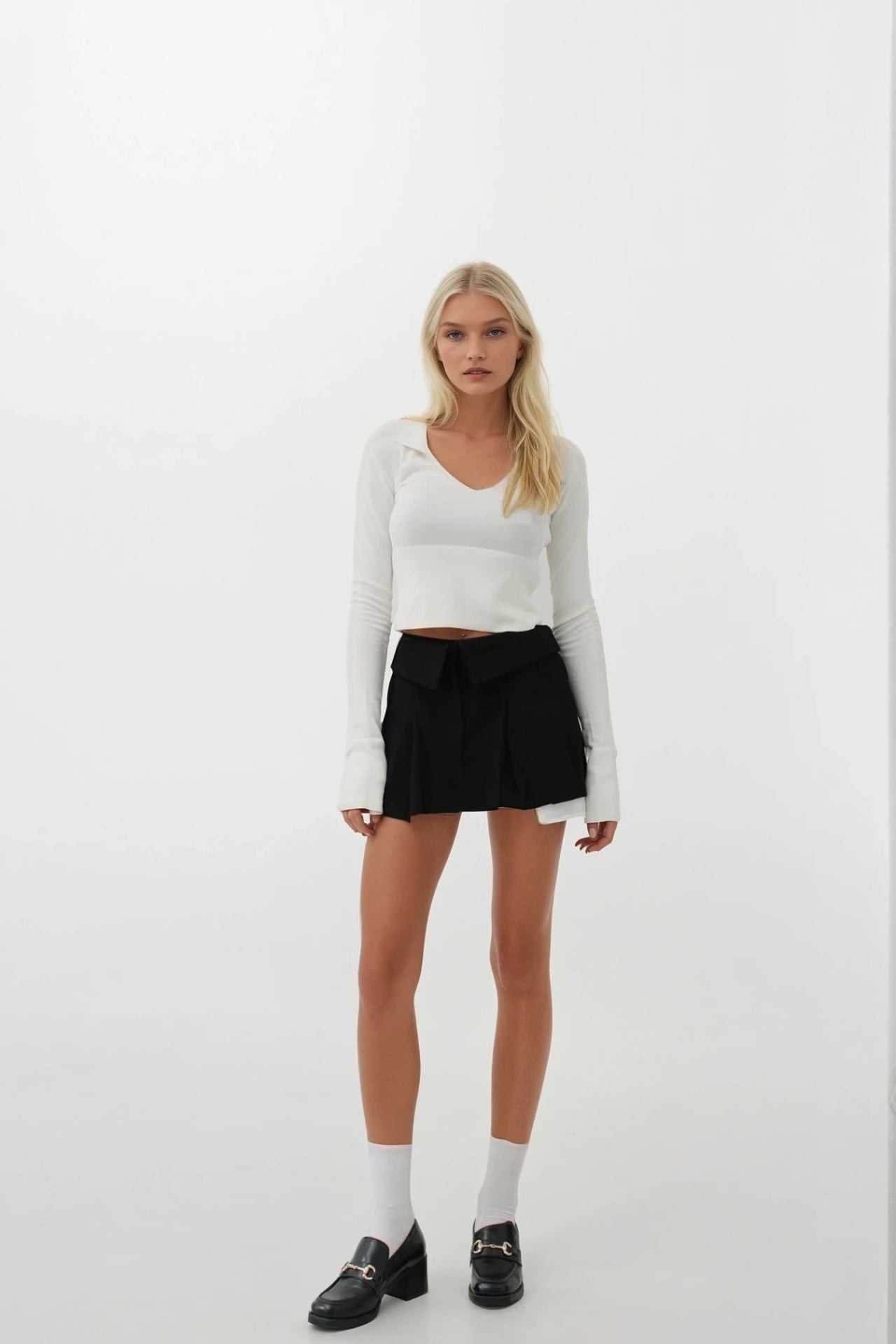 V Neck Korsaj Detay Ecru Knit Blouse
