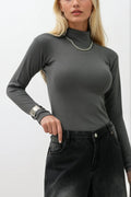 Turtleneck Gray Knit Blouse