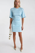 Waist-Fitted Ruched Baby Blue Mini Dress