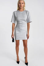 Waist-Fitted Ruched Grey Melange Mini Dress