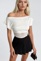 Off-Shoulder Waist Lace Detail White Blouse
