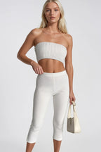 High Waist Stretch White Bermuda Shorts