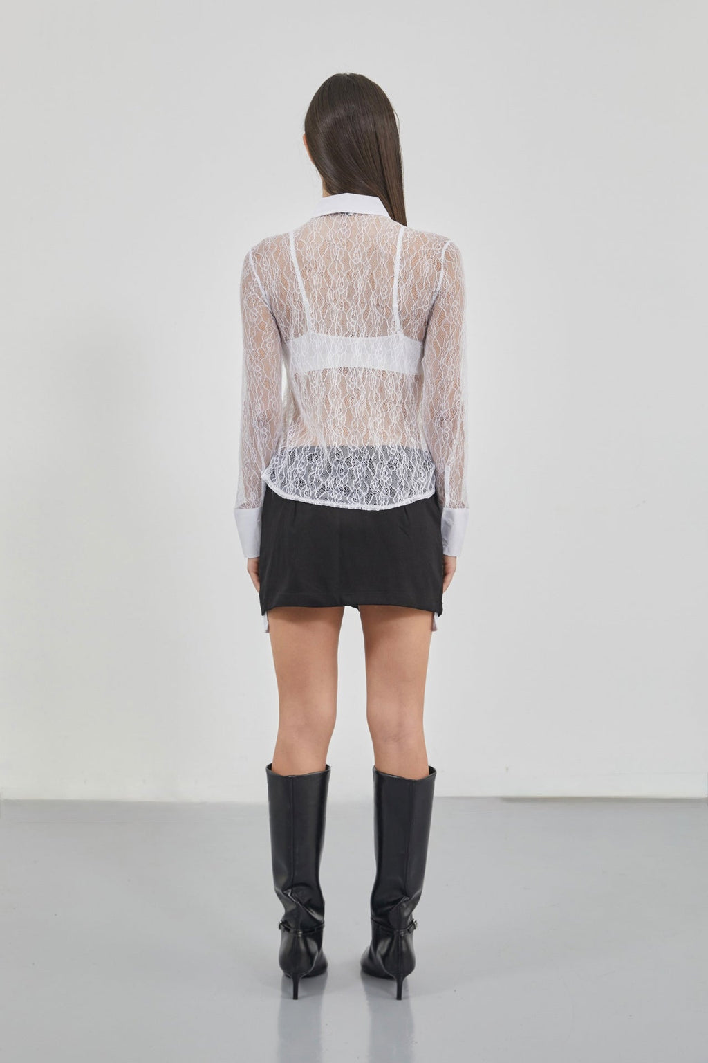 Polo Collar Lace White Blouse