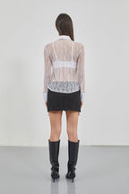 Polo Collar Lace White Blouse