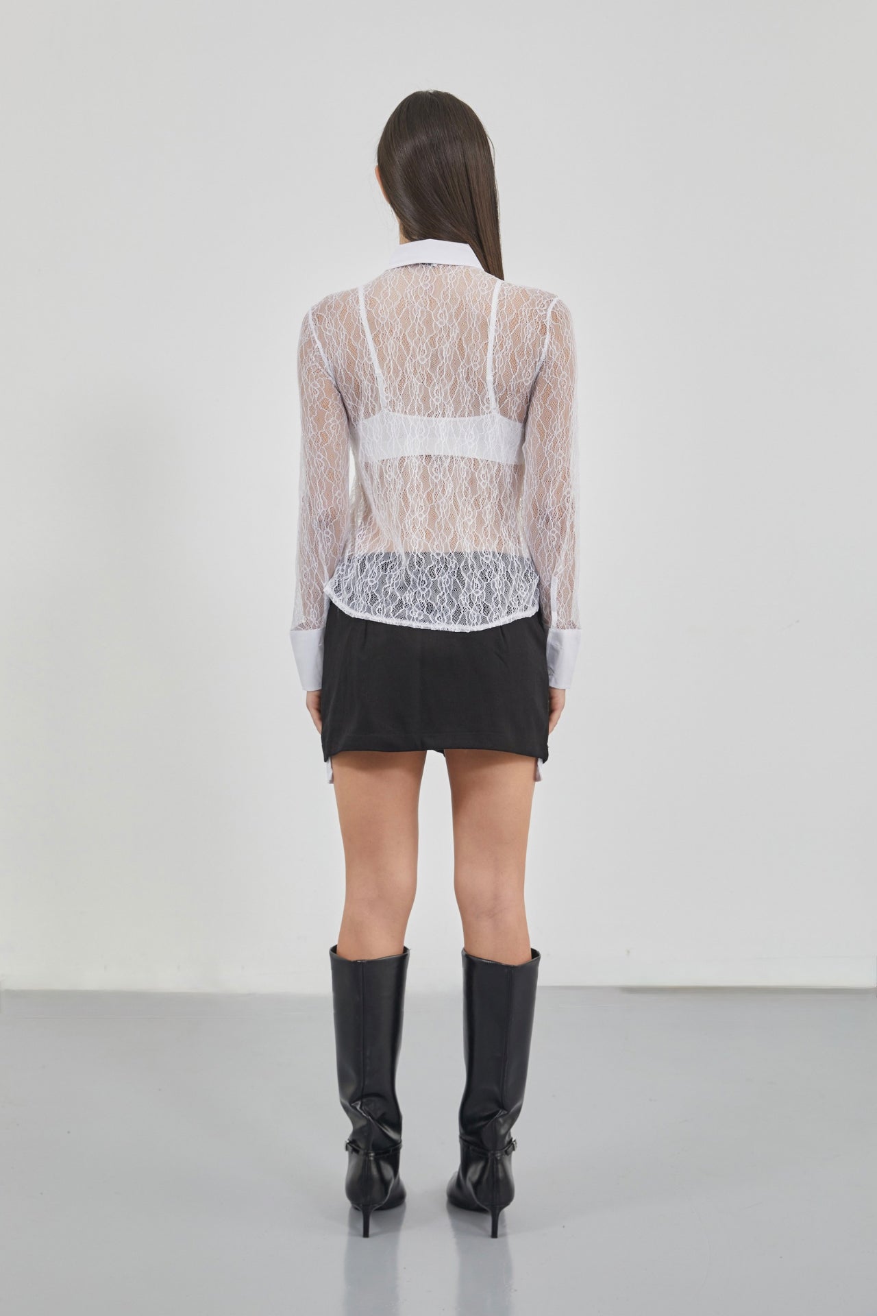 Polo Collar Lace White Blouse