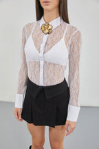 Polo Collar Lace White Blouse