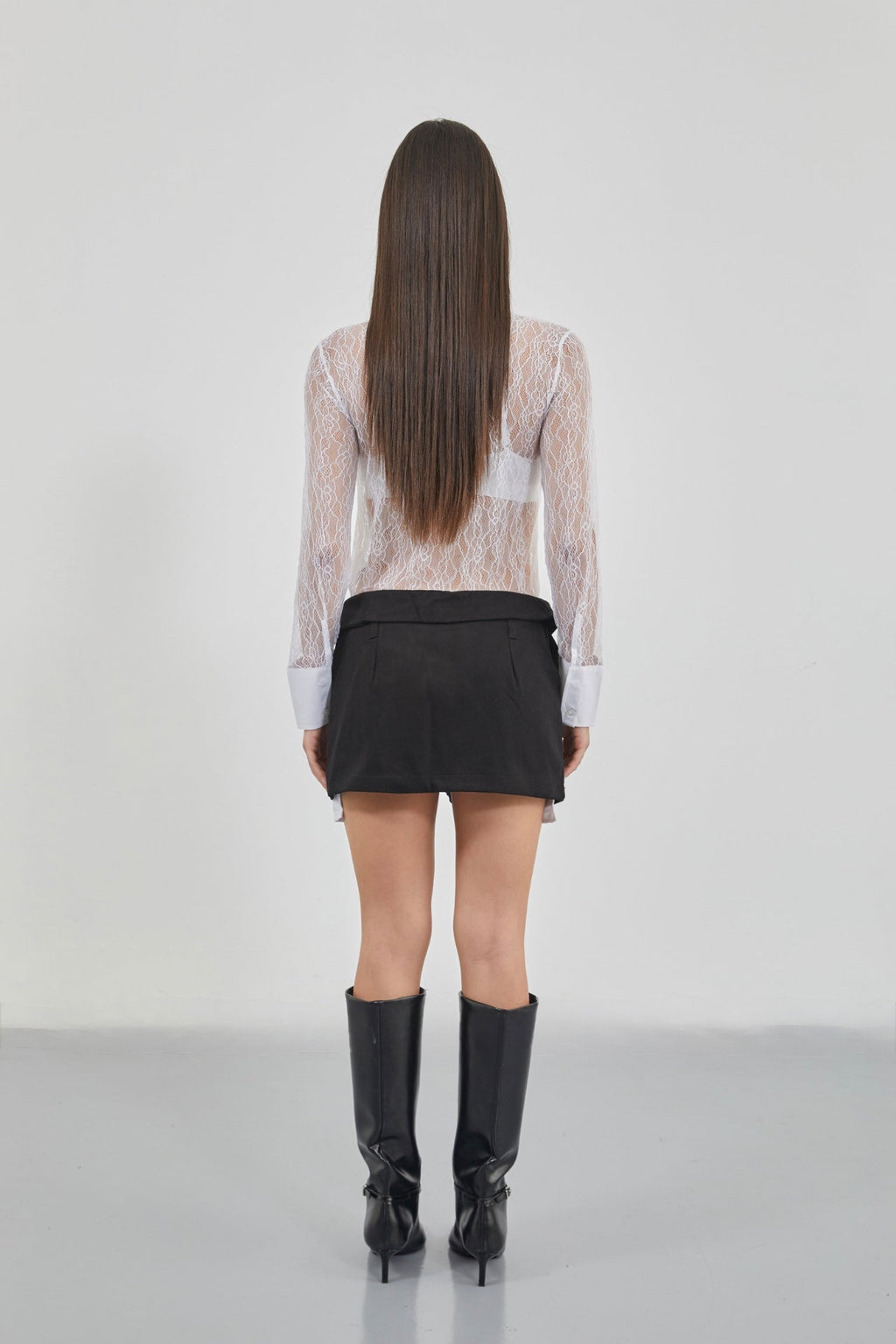Waist Folded Pleated Black Mini Skirt