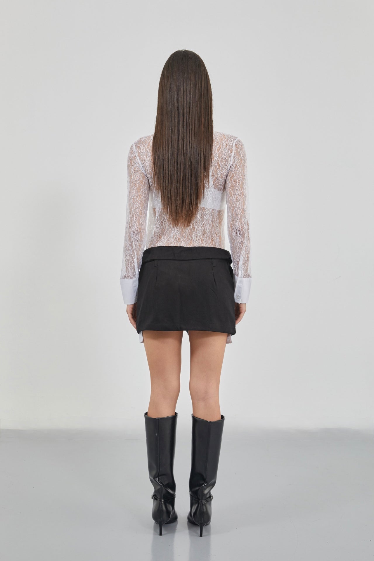 Waist Folded Pleated Black Mini Skirt