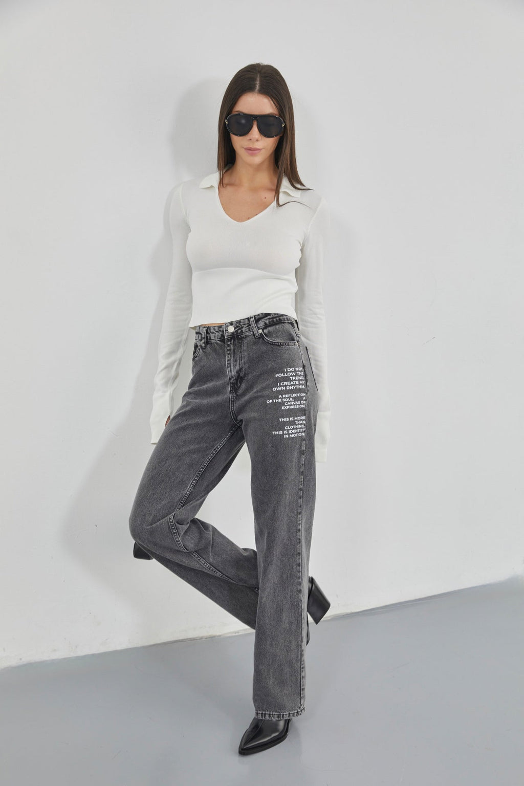 Printed Low Waist Black Jeans