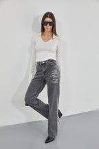Printed Low Waist Black Jeans