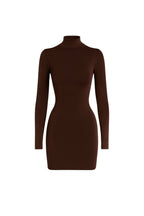 Turtleneck Mini Brown Dress