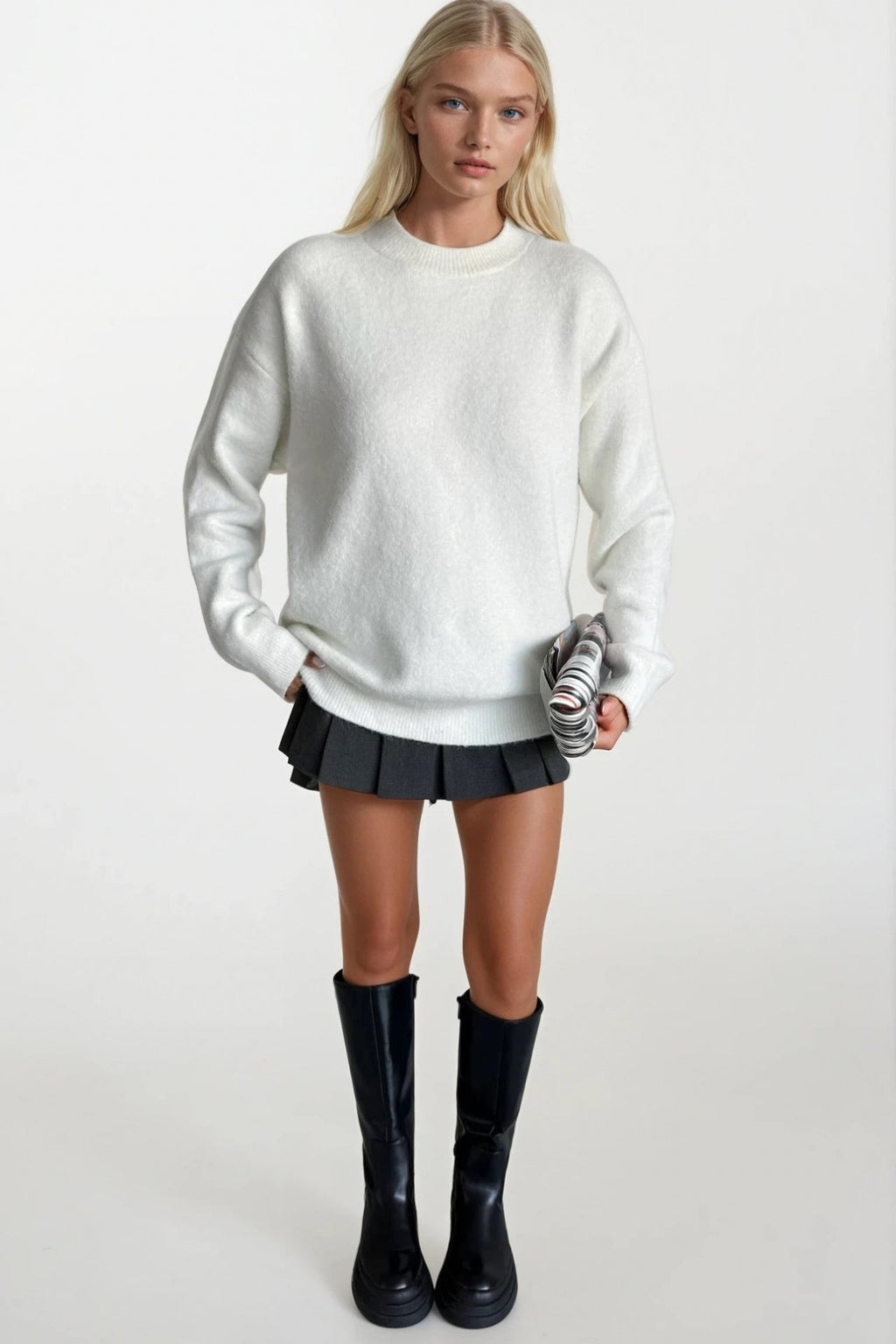 Crew Neck Basic Ecru Sweater