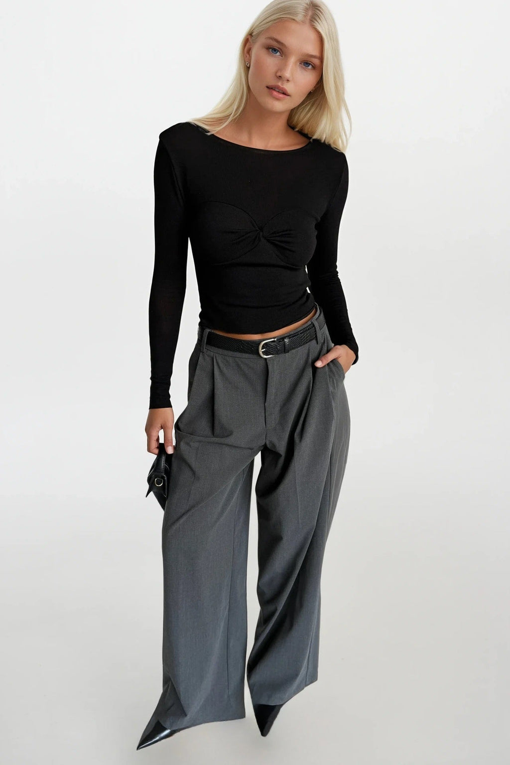 Bust Knot Detay Black Blouse