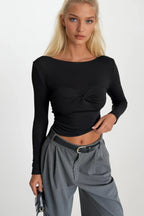 Bust Knot Detay Black Blouse